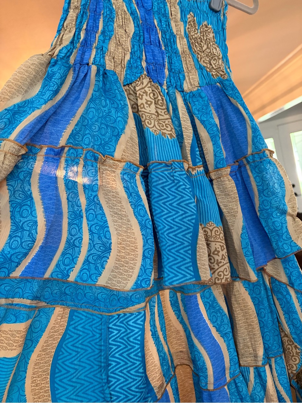 Boho Silk High-Low Tiered Skirt in Blue and Tan-NWOT - Picture 6 of 9